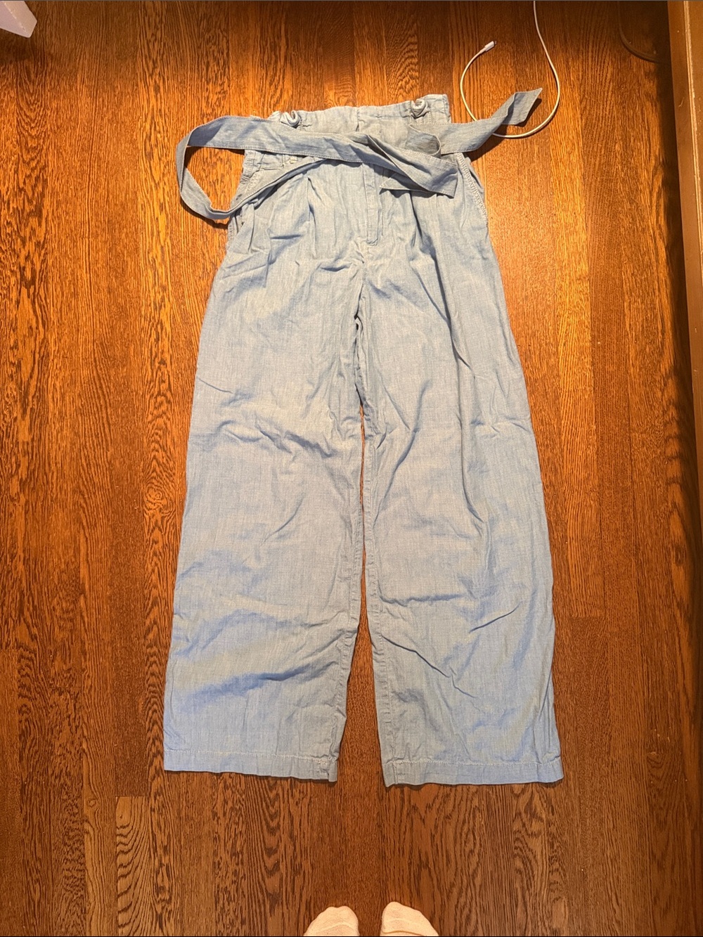 Zara Sky Blue High-Waist Wide-Leg Tie-Belt Pants